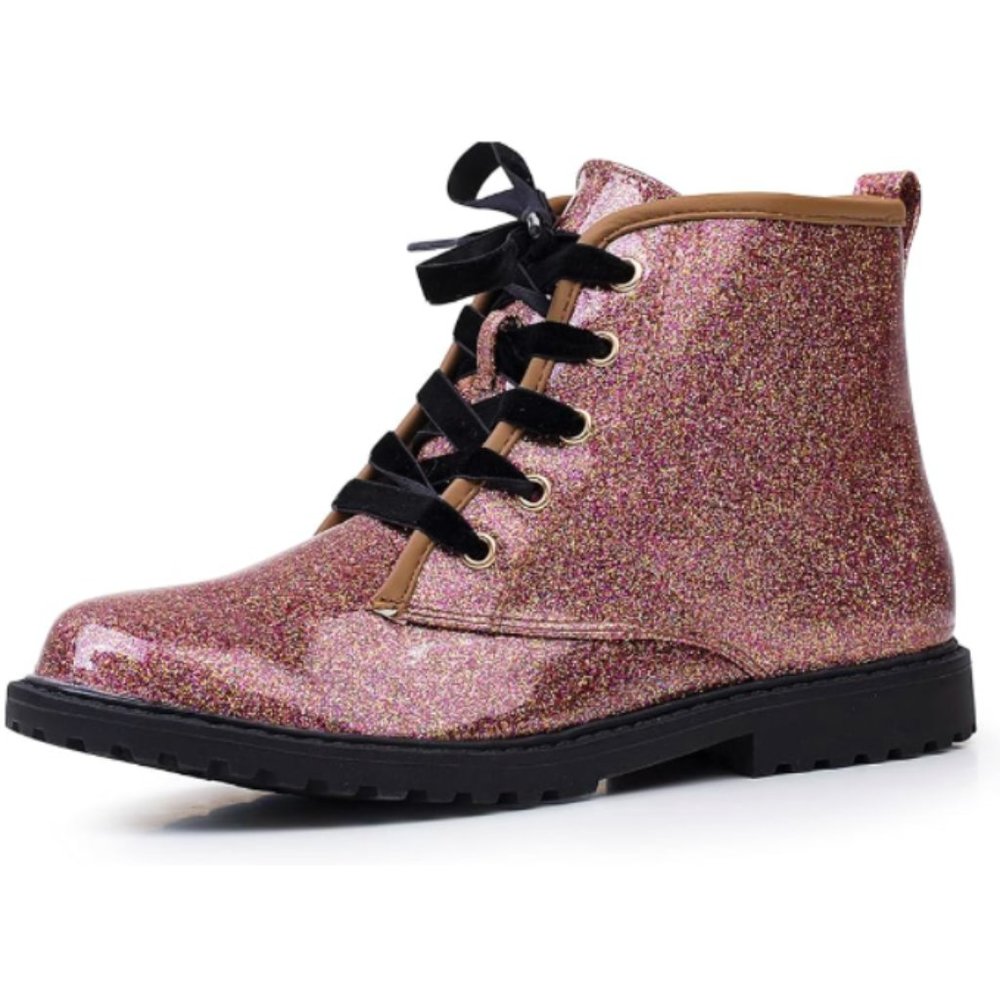 FITORY Kids Girls Brown Gypsophila Glitter Side Zipper Lace Up Ankle Boots US-12 - Picture 2 of 12